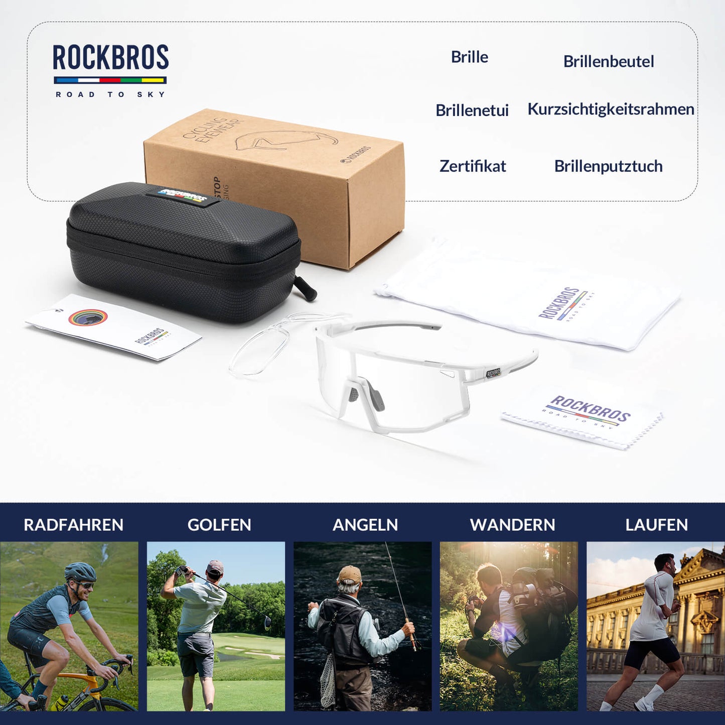 ROAD TO SKY Photochrome Fahrradbrille UV400 Schutz Verstellbare Nasenpads