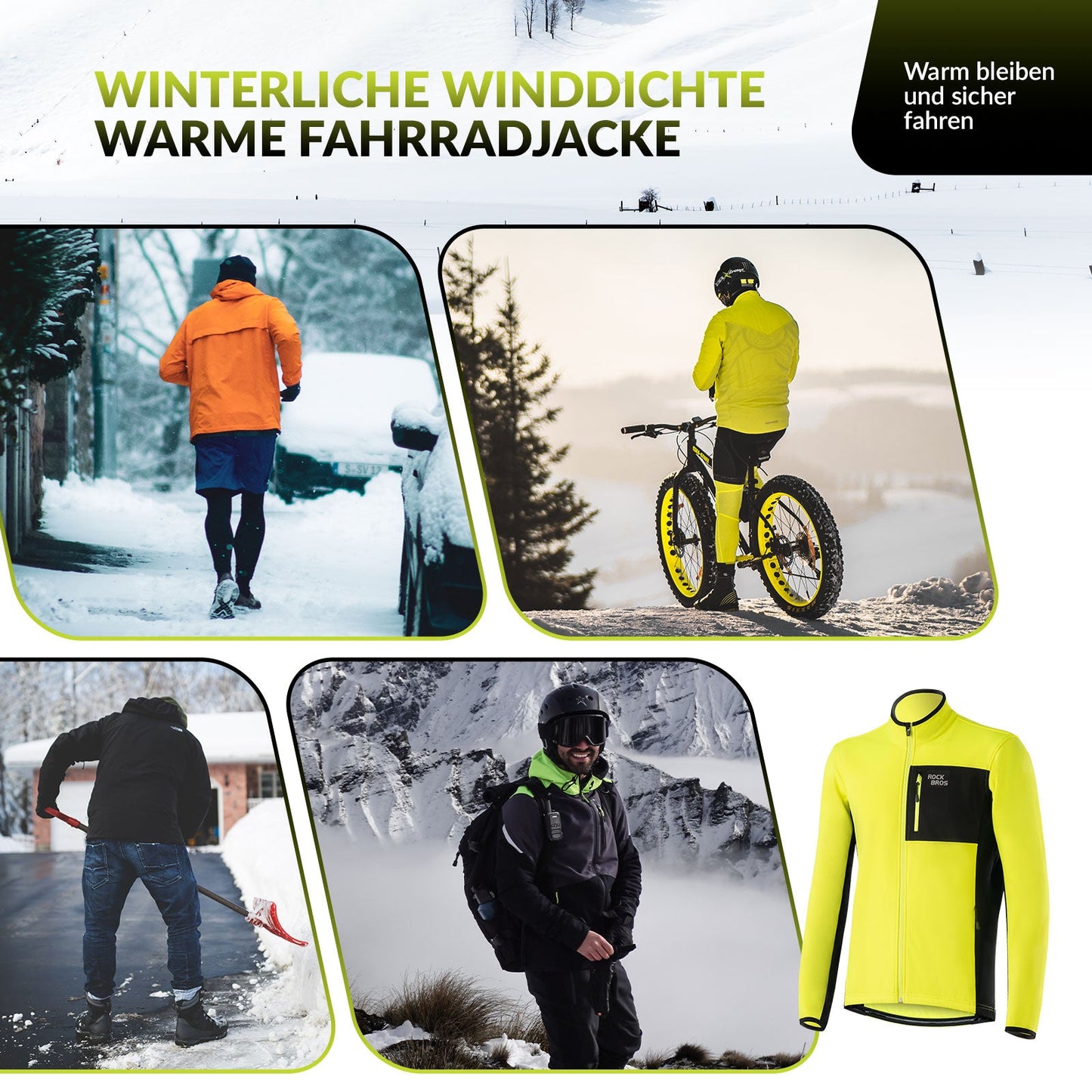 ROCKBROS Herren Fahrradjacke & Hose Set Winter Gelb Winddicht Warm für Outdoor Spor