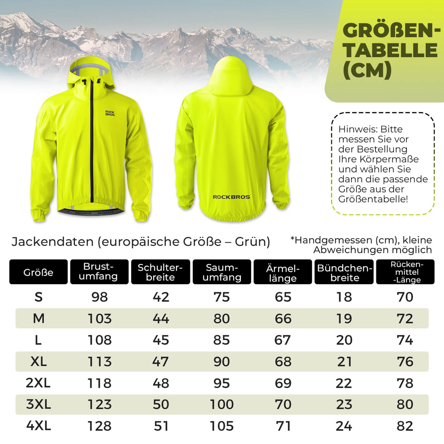 Neon Gelb Jacke Regenjacke Leicht Wasserdicht 0-15° Herren/Damen