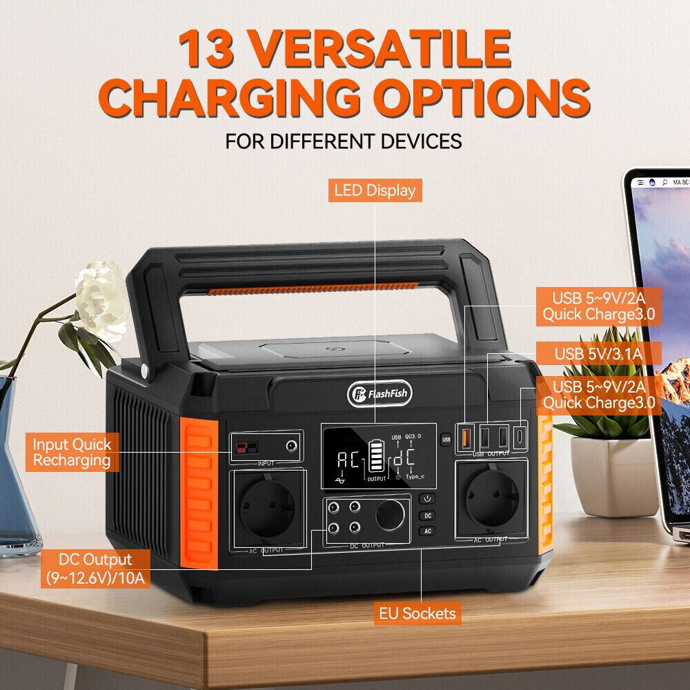 Power Station 1100W Max. FlashFish Solar 140400mAh Portable Outdoor Camping