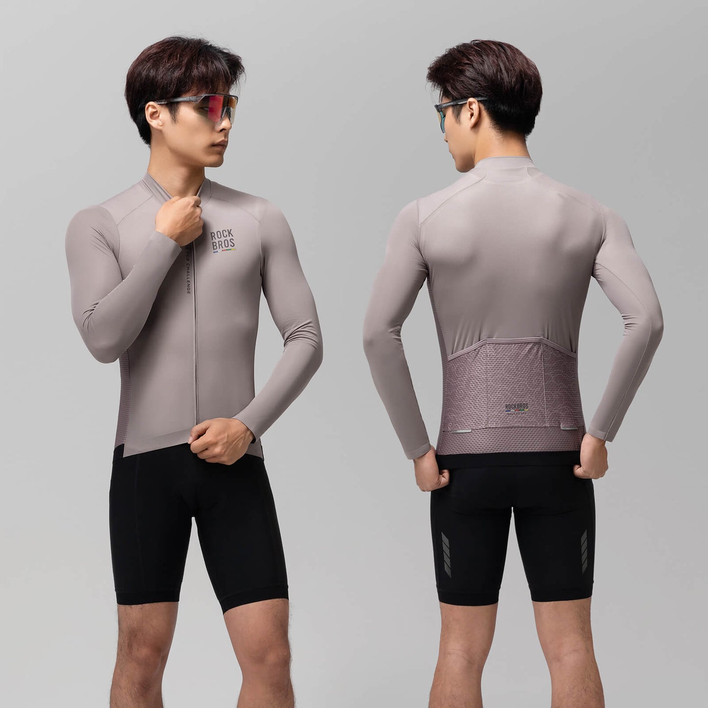 ROAD TO SKY Langarm-Radtrikot Herren Jersey Erdgrau/Braun