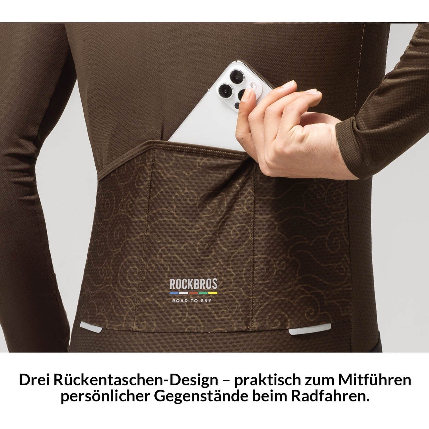 ROAD TO SKY Langarm-Radtrikot Herren Jersey Erdgrau/Braun