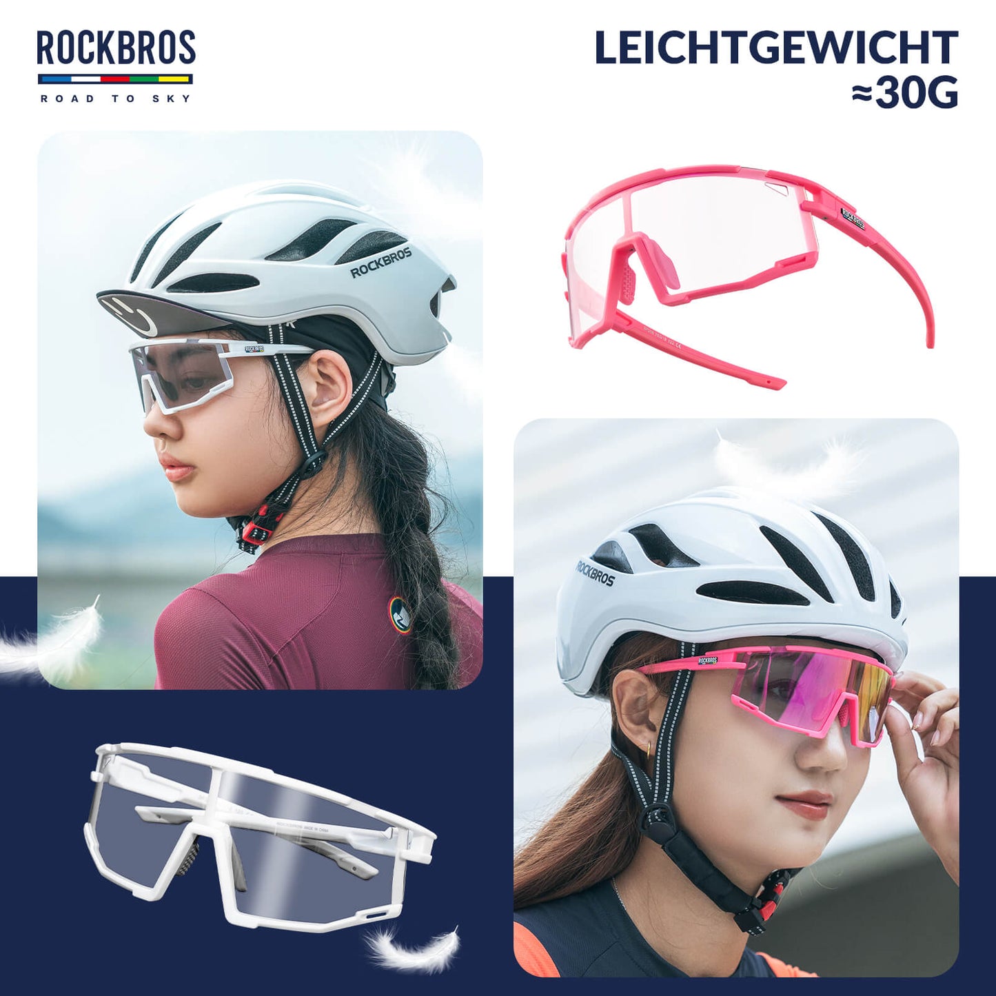 ROAD TO SKY Photochrome Fahrradbrille UV400 Schutz Verstellbare Nasenpads