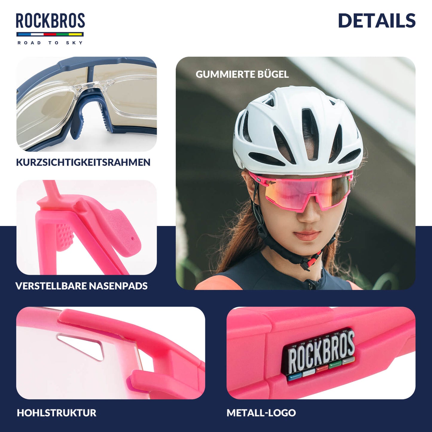 ROAD TO SKY Photochrome Fahrradbrille UV400 Schutz Verstellbare Nasenpads