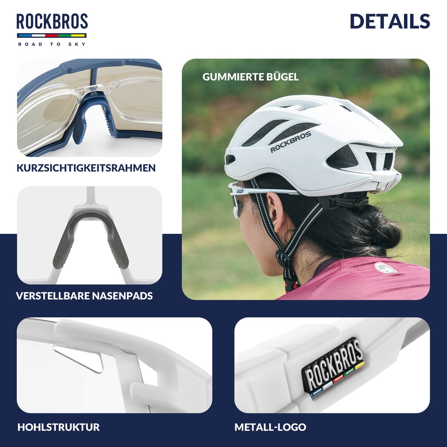 ROAD TO SKY Photochrome Fahrradbrille UV400 Schutz Verstellbare Nasenpads