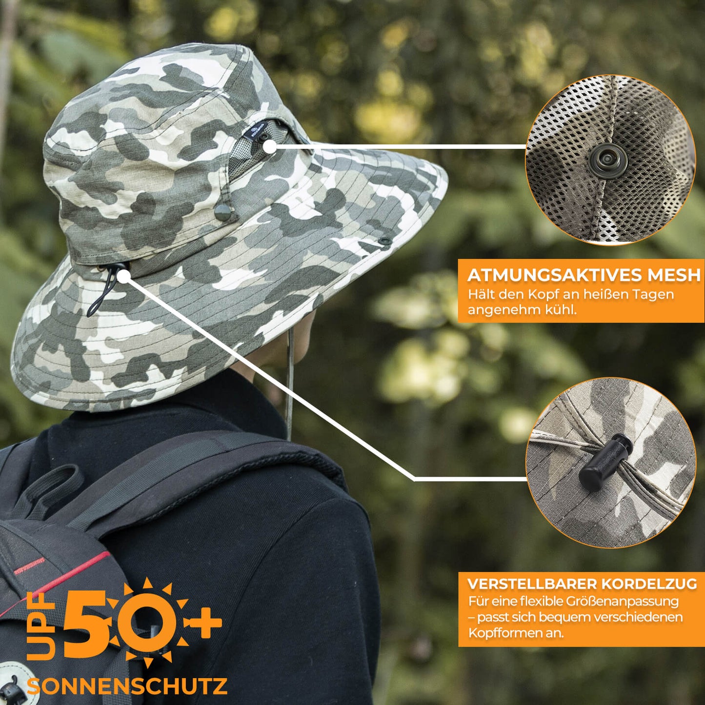 Sonnenhut Outdoor Wanderhut Fischerhut UV-Schutz