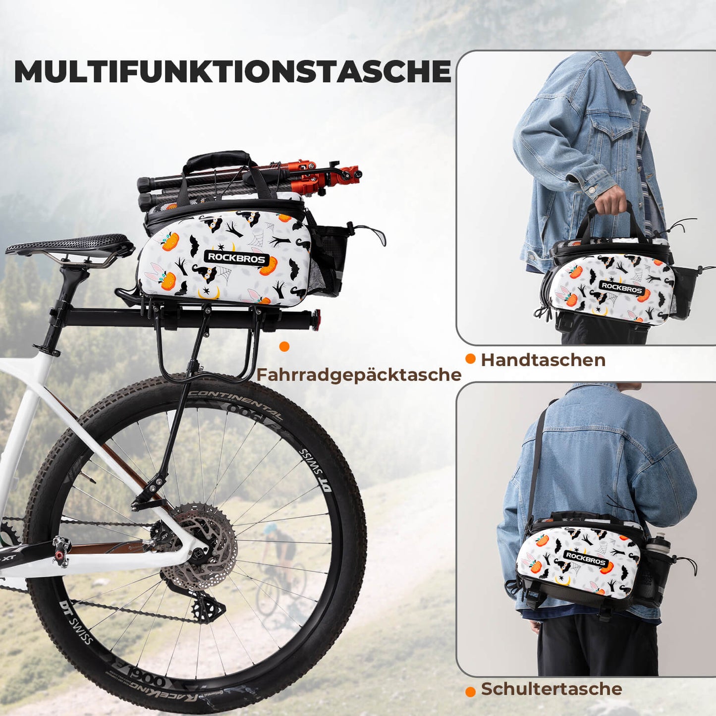 ROCKBROS Fahrrad Gepäckträgertasche 17-35L mit Regenhülle