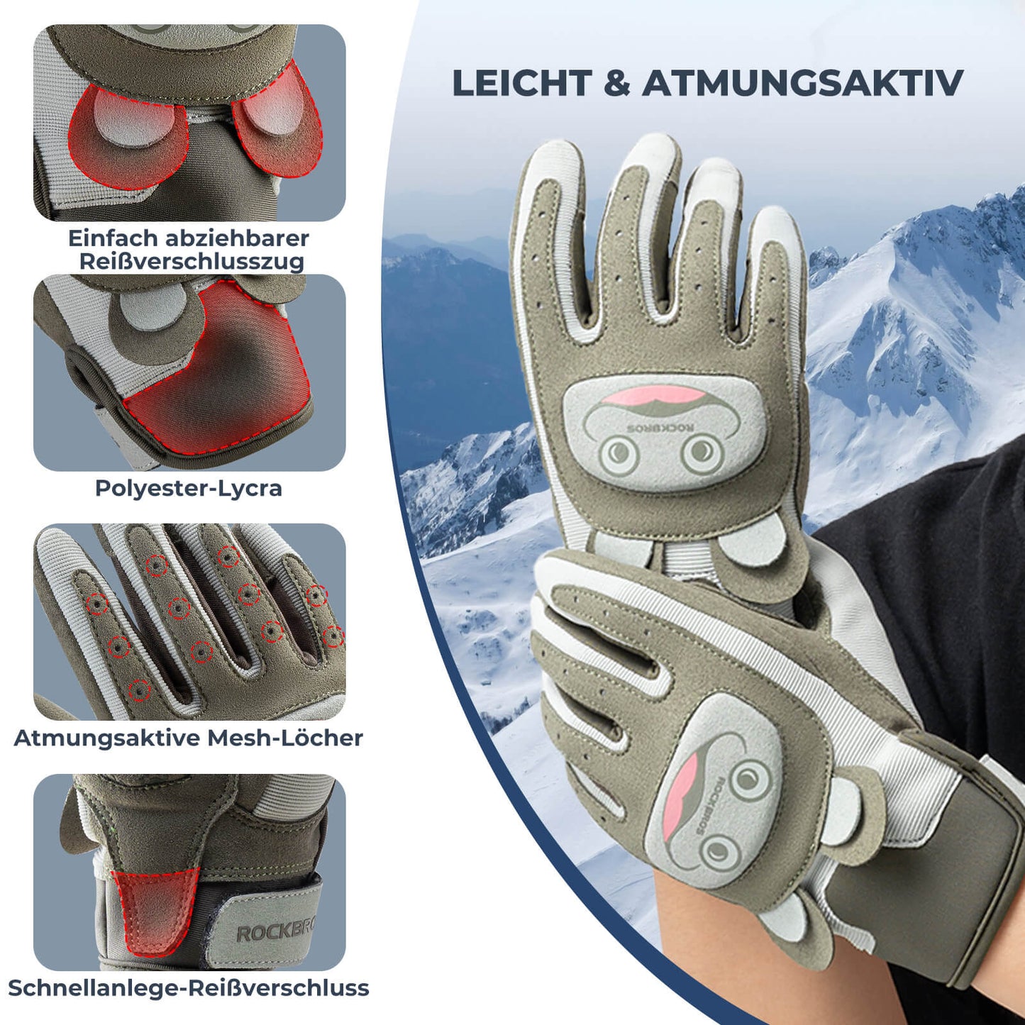 ROCKBROS Kinder Fahrradhandschuhe Atmungsaktiv & Rutschfest Mit SBR-Schutz