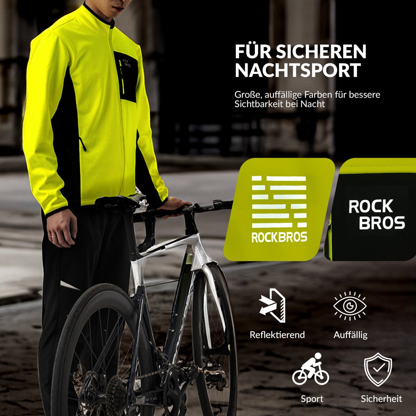ROCKBROS Herren Fahrradjacke & Hose Set Winter Gelb Winddicht Warm für Outdoor Spor