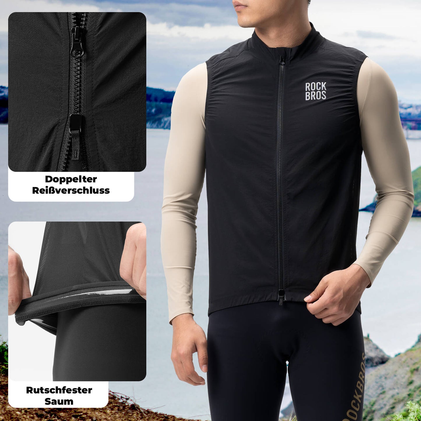 Ärmellose Fahrradweste Fahrradjacke Packbar Atmungsaktiv