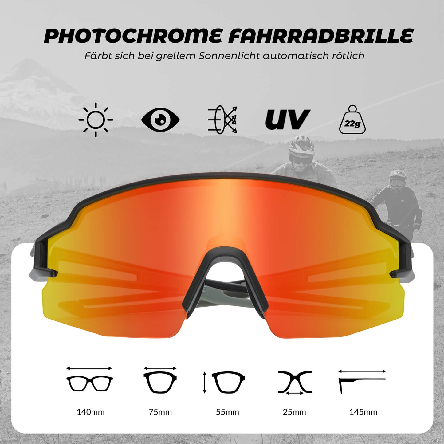 Fahrradbrille Photochromatisch Sonnenbrille UV400-Schutz