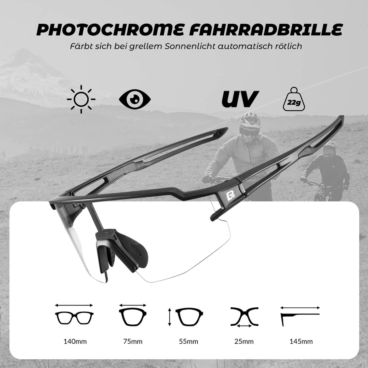 Fahrradbrille Photochromatisch Sonnenbrille UV400-Schutz