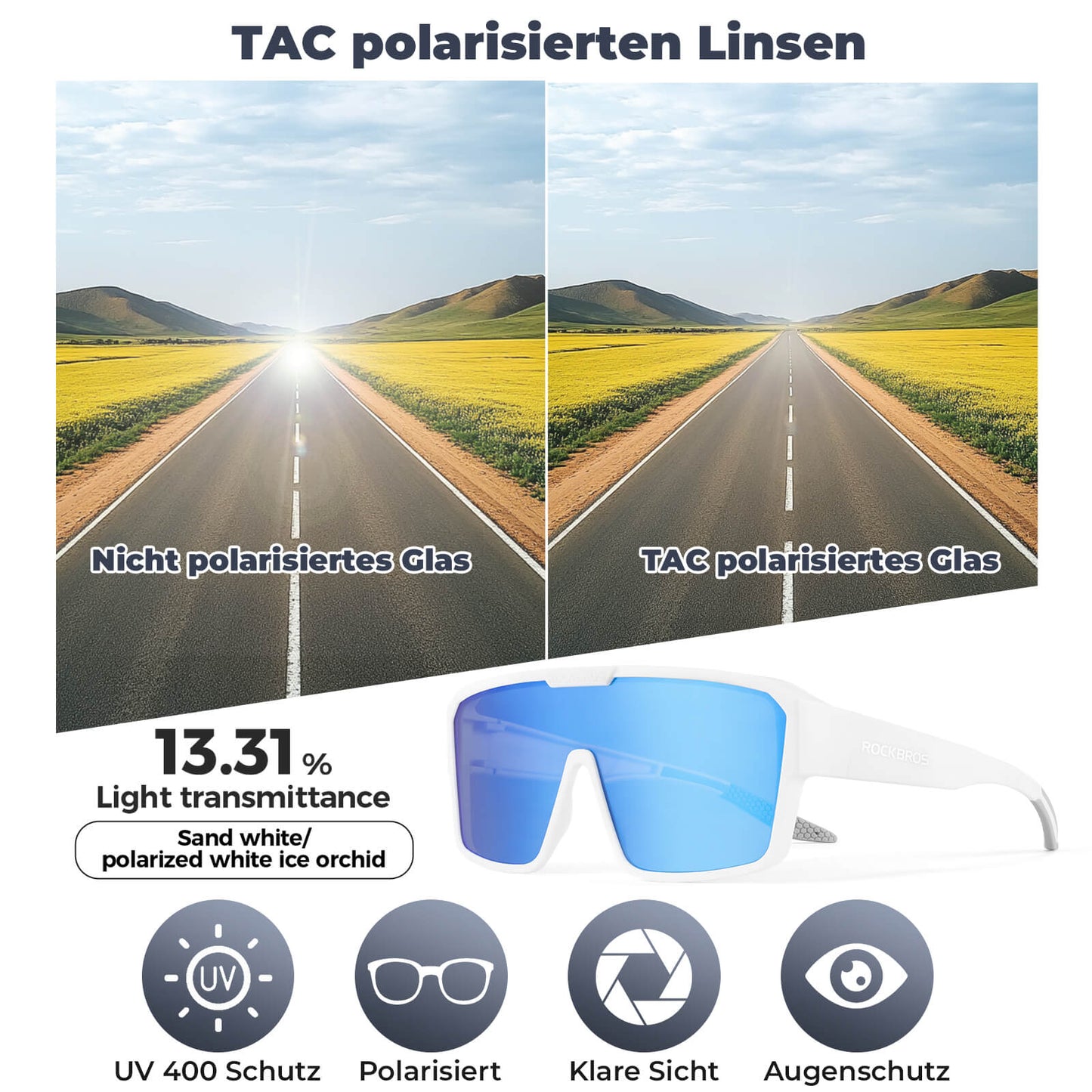 ROCKBROS Fahrradbrille Polarisiert Outdoor Sonnenbrille Überbrille MTB Rennrad