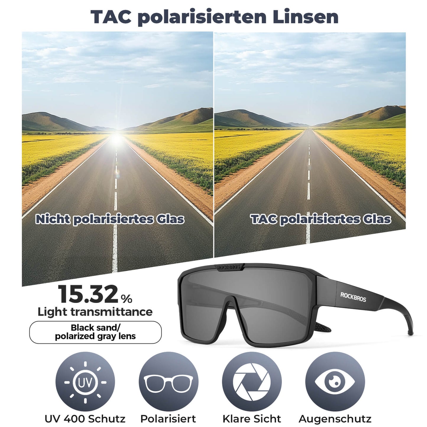 ROCKBROS Fahrradbrille Polarisiert Outdoor Sonnenbrille Überbrille MTB Rennrad