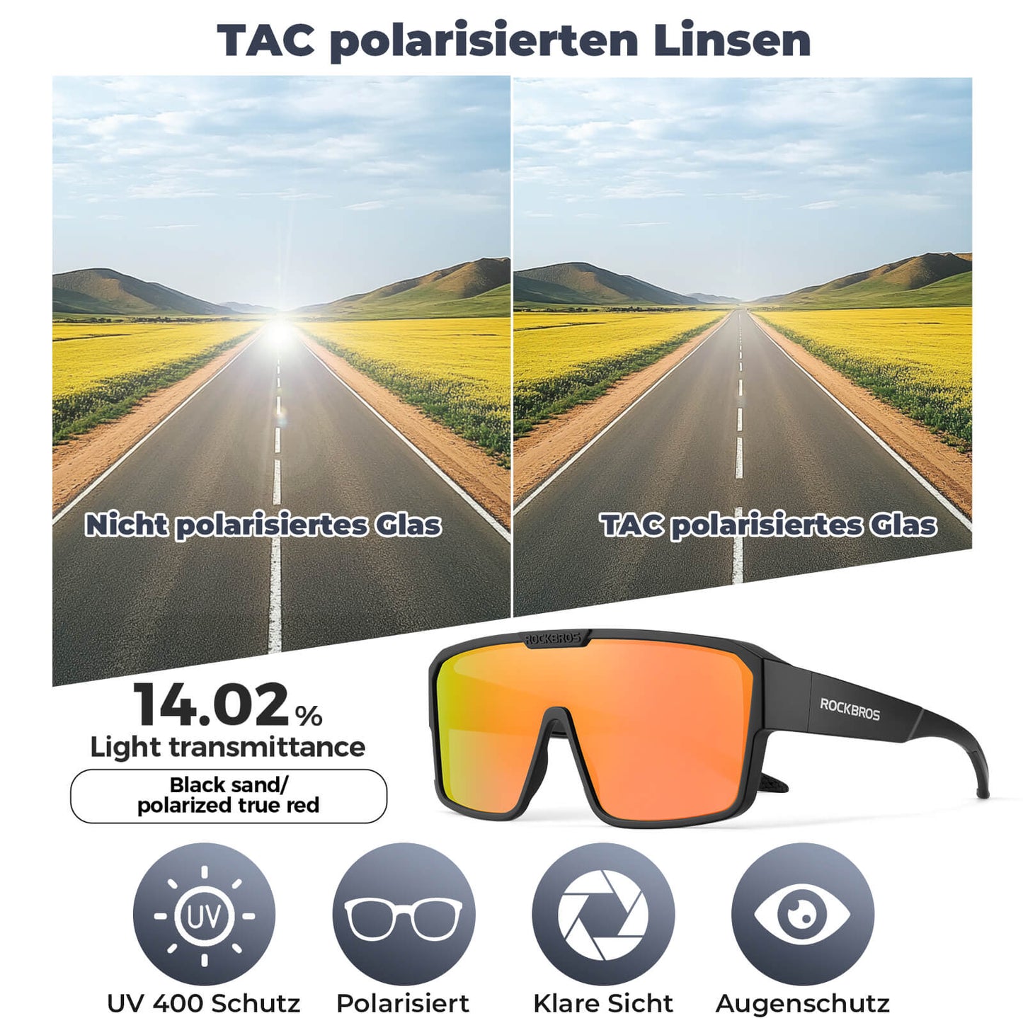 ROCKBROS Fahrradbrille Polarisiert Outdoor Sonnenbrille Überbrille MTB Rennrad