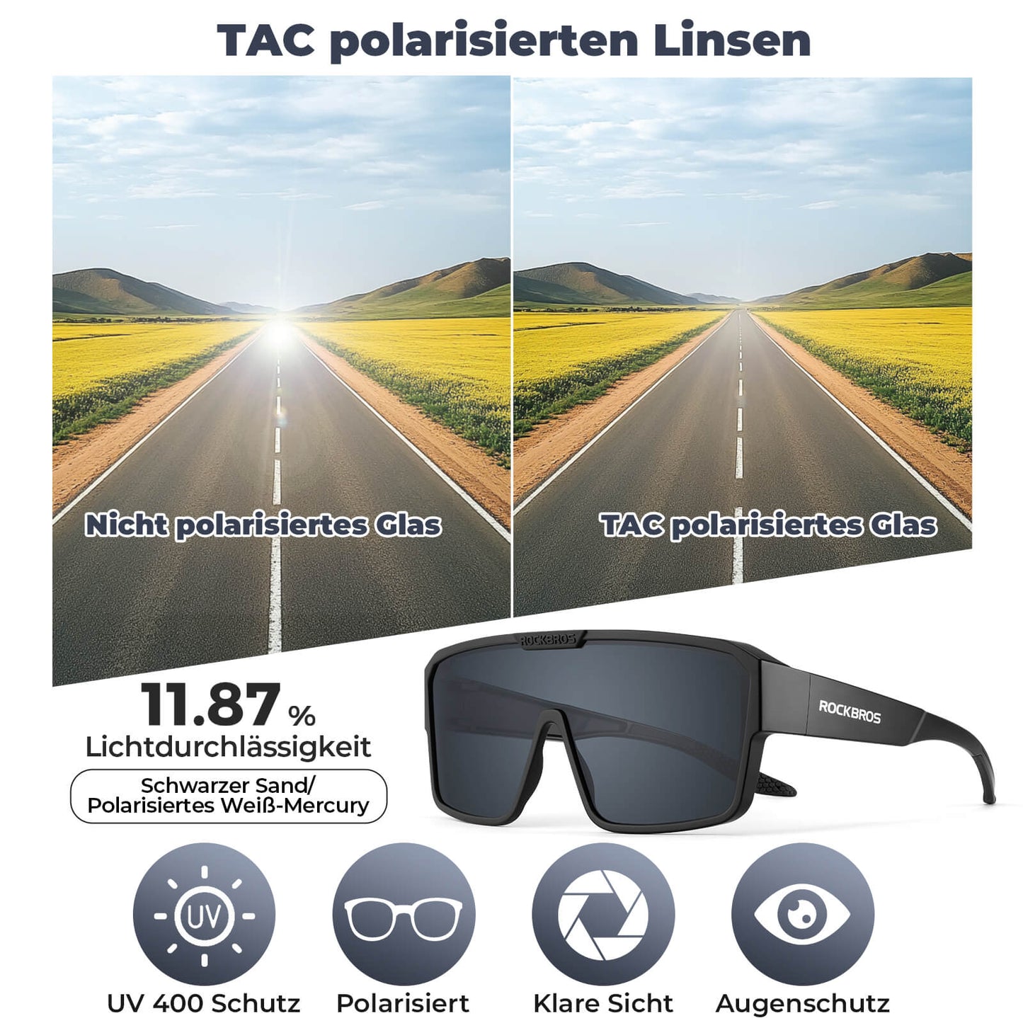 ROCKBROS Fahrradbrille Polarisiert Outdoor Sonnenbrille Überbrille MTB Rennrad