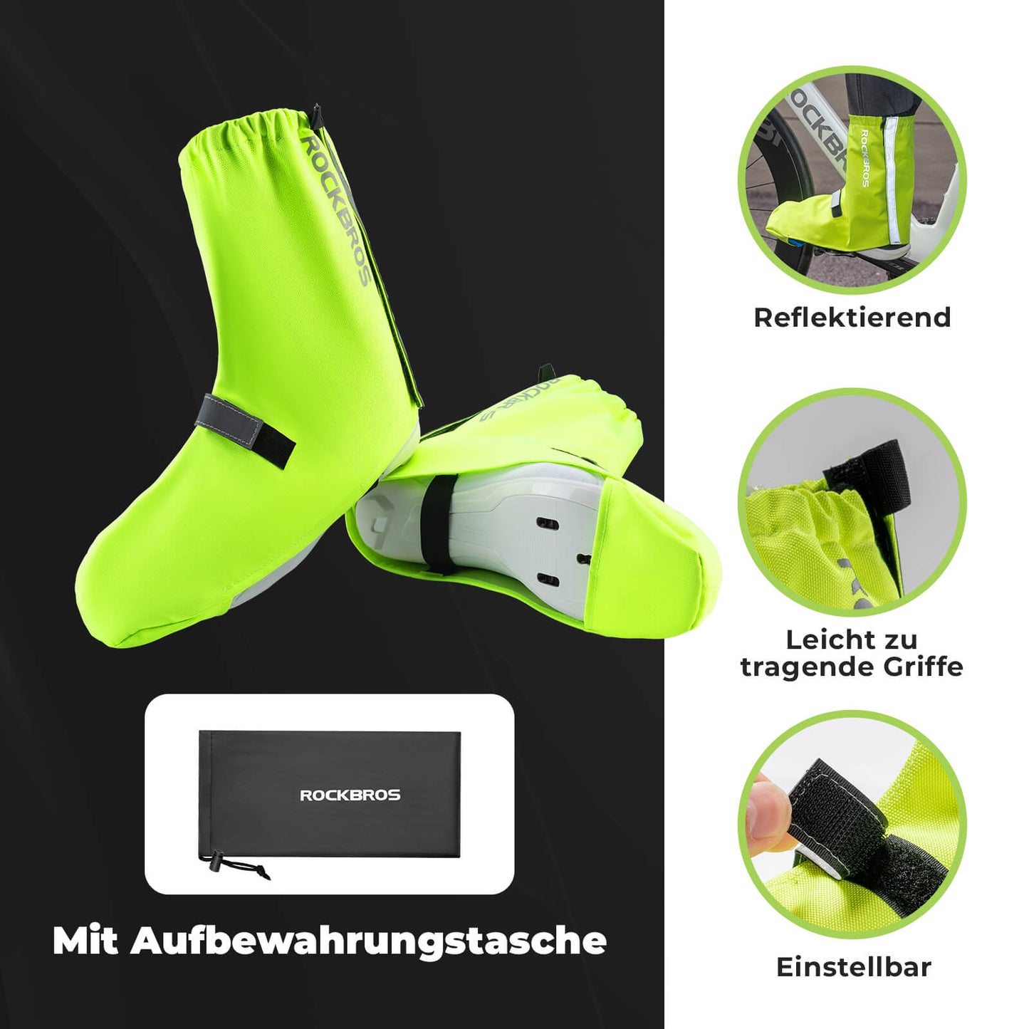Fahrradüberschuhe Reflektierend Wasserdicht mit Klettverschluss