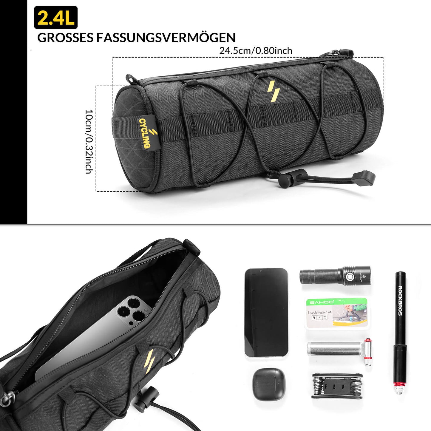 Lenkertasche 2,1L  mit Schultergurt für MTB, Rennrad, Gravel & E-Bike
