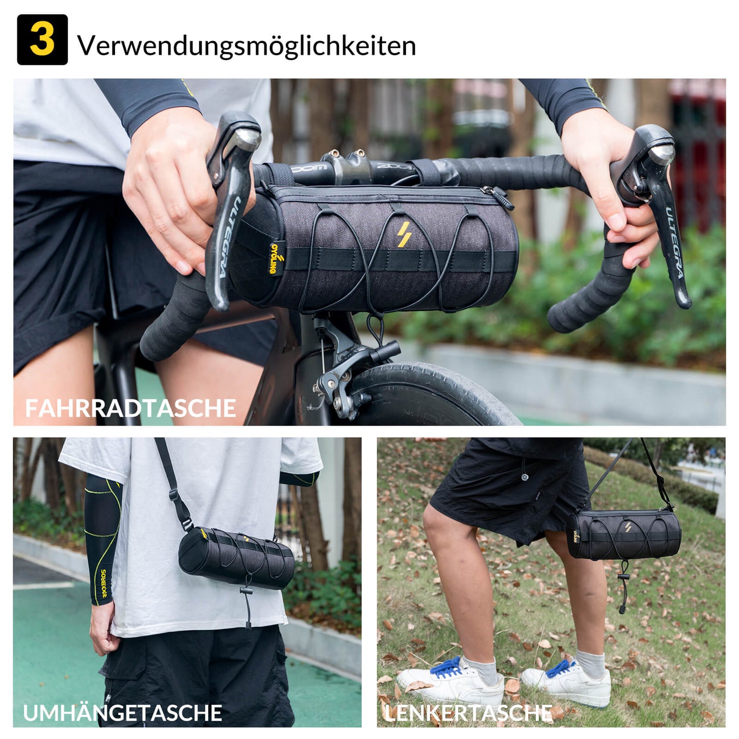 Lenkertasche 2,1L  mit Schultergurt für MTB, Rennrad, Gravel & E-Bike