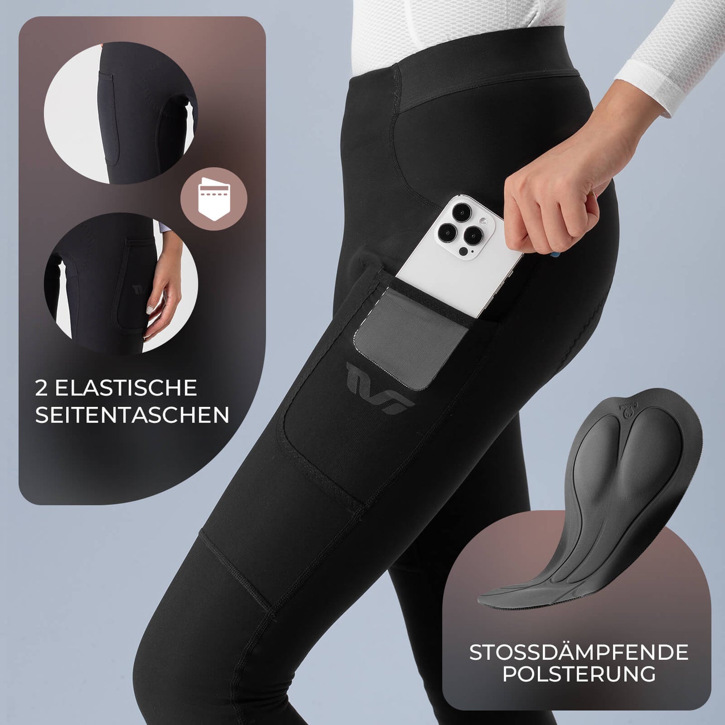 TVI Lange Fahrradhose mit Sitzpolster Atmungsaktiv Warm