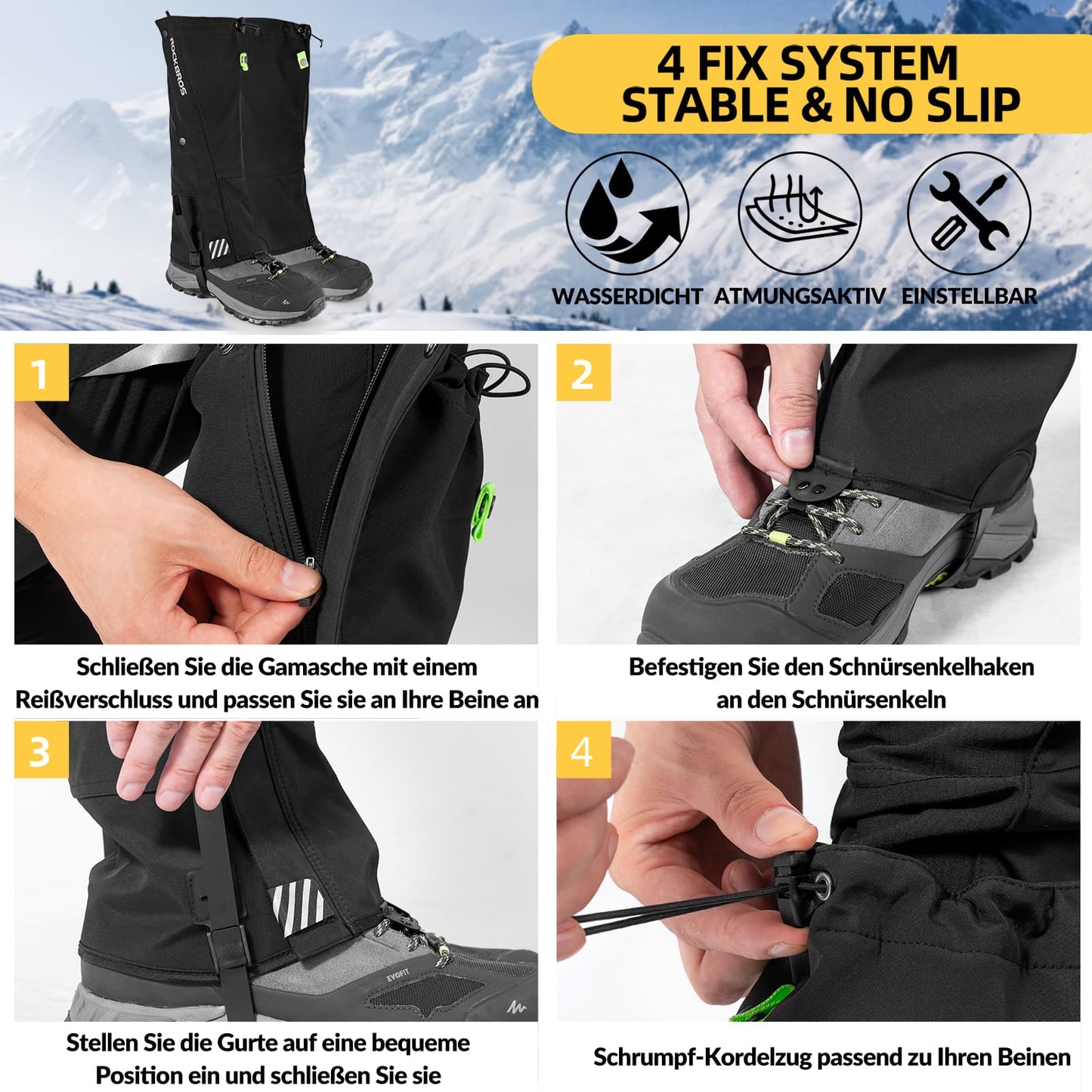 ROCKBROS Outdoor Gamaschen wasserdichte Schnee Gaiter für Herren Damen